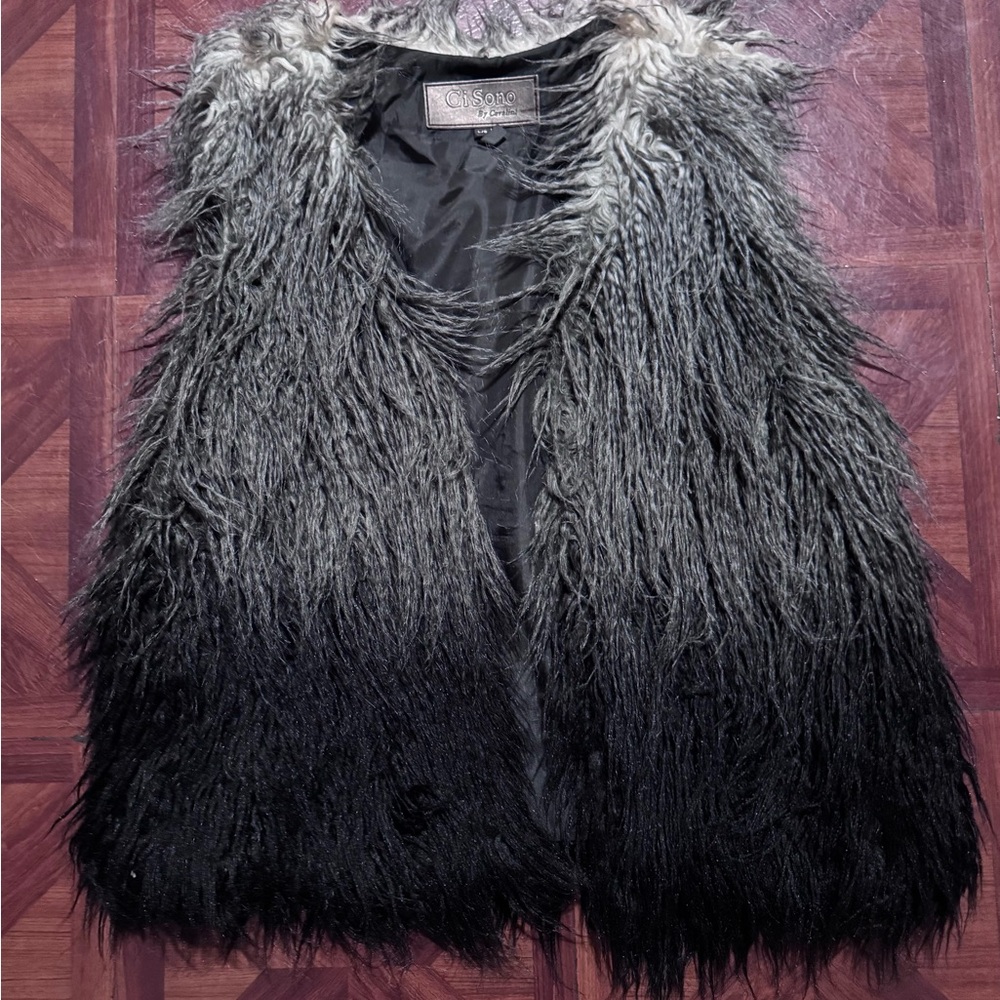 Classic Black and Gray Faux Fur Vest